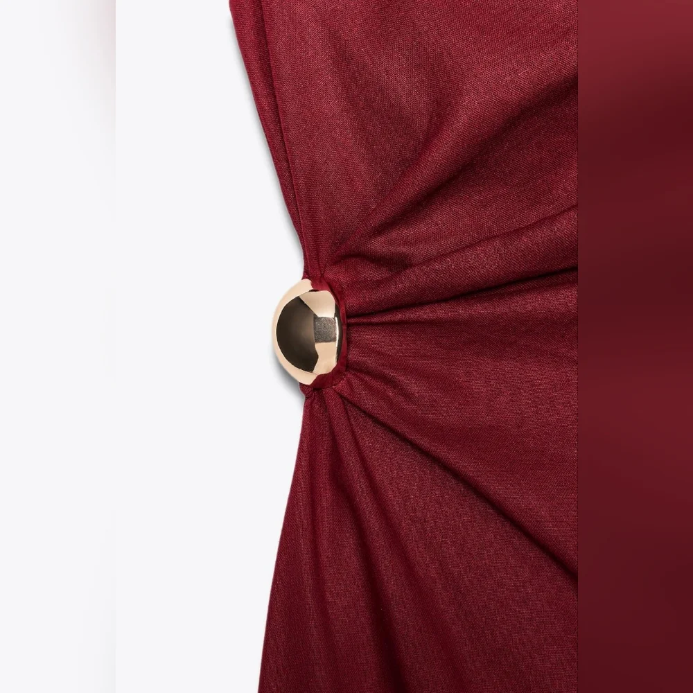 ❌️SOLD❌️RUCHED LINEN BLEND MIDI DRESS SIZE L - Picture 8 of 8